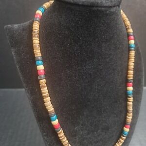 Vintage Brown Beach‎ Bead Necklace Boho Hippie Surfer 19" Long
